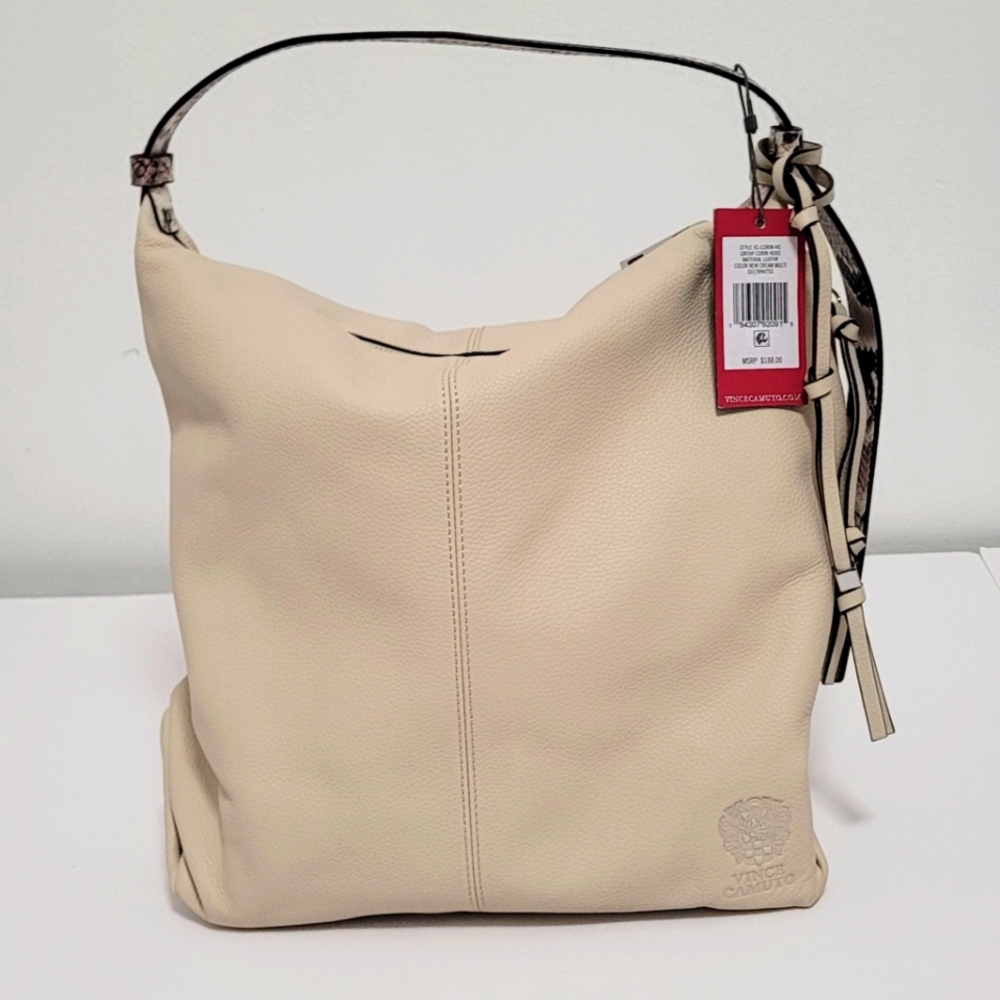 Vince Camuto Corin Leather Cream Hobo Bag
